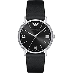 Emporio Armani Reloj Hombre, Movimiento de tres manecillas, caja de 41mm de acero inoxidable plateado con correa de piel, AR11013