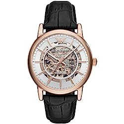 Emporio Armani Reloj Hombre, Movimiento automático, 43mm Caja de acero color oro rosa con correa de piel, AR60007