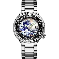 ADDIESDIVE Reloj de hombre de buceo relojes automáticos acero inoxidable Surf figura esfera 47 mm, negro, 214g, Pulsera