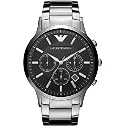 Emporio Armani Reloj Hombre, Movimiento Cronógrafo Cuarzo, 46mm Caja de acero plateada con correa de acero, AR2460