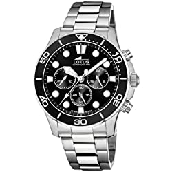 Lotus Reloj Modelo 18756/3 de la colección Excellent, Caja de 44,5 mm Negro con Correa de Acero para Caballero
