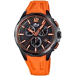 Reloj LOTUS Para Hombre 18591/6 Outlet Caja de Acero inoxidable 316l Negro Correa de Caucho Naranja