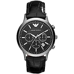 Emporio Armani Reloj para hombre, Movimiento cronógrafo, caja de acero inoxidable plateado/acero de 43 mm con correa de piel, AR2447