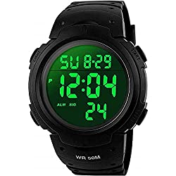 Para la práctica de deportes de los relojes digitales - al aire libre impermeable Deporte Reloj con alarma, Big Face Military muñeca relojes con retroiluminación LED para running hombres - Negro VDSOW