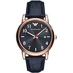 Emporio Armani Reloj para hombre, movimiento Fecha a dos manecillas, caja de 43mm de acero inoxidable color oro rosa con correa de piel, AR11135