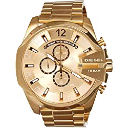 Diesel Reloj para hombre Mega Chief, movimiento cronógrafo de cuarzo, caja de acero inoxidable dorado de 51 mm con correa de acero, DZ4360