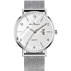 Unendlich U-Reloj de Cuarzo Ultrafino para Hombre Mujer Moda Relojes de Pulsera Casual Impermeable Reloj con Fecha de Acero Inoxidable