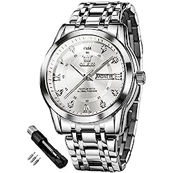 OLEVS Relojes de hombre oro azul acero inoxidable reloj hombres con cara diamante cuarzo impermeable casual elegante reloj de pulsera regalo, plateado y blanco