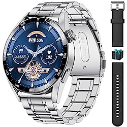 LIGE Relojes Inteligentes para Hombres con Llamadas Bluetooth, 1.32''HD Pantalla Táctil Actividad Monitor de Sueño Podómetro Pulsómetro Control de música, Smartwatch para Android iOS Plata