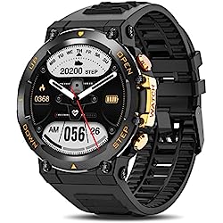 PIULAXIU Smartwatch Hombre con Llamadas Bluetooth, Reloj Inteligente Hombre con 1.32´´ HD Pantalla Táctil Completo 100+ Modos Deportivos, Monitor de Sueño, Pulsómetro, SpO2, para Android iOS Negro+Oro