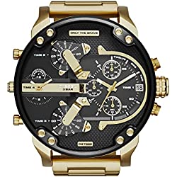 Diesel Reloj para hombre Mr Daddy 2.0, movimiento multifunción, caja de acero inoxidable dorado de 57 mm con correa de acero inoxidable, DZ7333