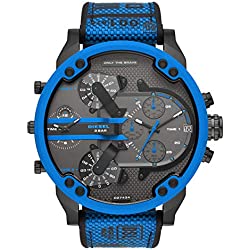 Diesel Reloj para hombre Mr Daddy 2.0, movimiento cronógrafo, caja de acero negro de 57 mm con correa mixta, DZ7434