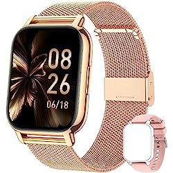 Popglory Reloj Inteligente Mujer con Llamadas y Asistente Voz, 1,85'' Smartwatch Mujer 2 Correas,Pulsera Actividad Presión Arterial Ritmo Cardíaco Oxígeno Sanguíneo, Regalo Mujer Hombre Android iOS